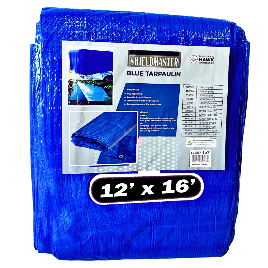 12x16 Foot Multipurpose Waterproof Blue Tarp, 70 GSM - TB3040  - TB-01216