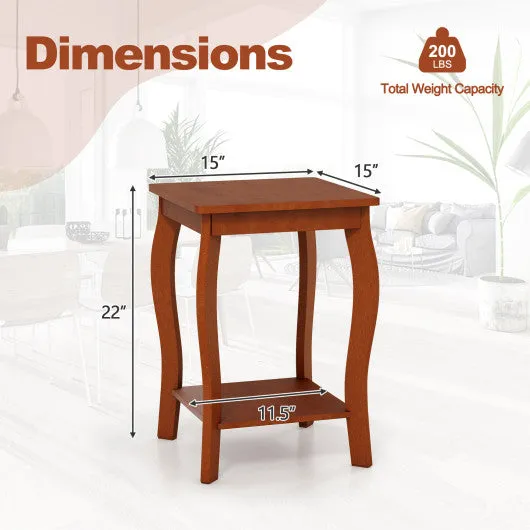 15 Inch 2-Tier Square End Table with Storage Shelf Set of 2-Walnut