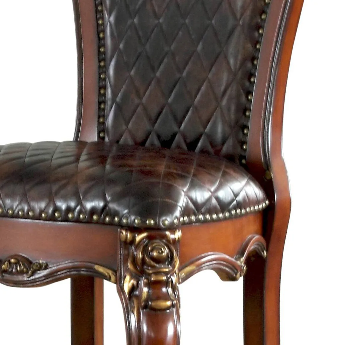 2 Armless Counter Height Chairs: Chocolate & Honey Oak, Elegant Design, Faux Leather