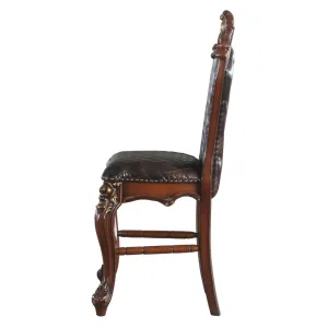 2 Armless Counter Height Chairs: Chocolate & Honey Oak, Elegant Design, Faux Leather