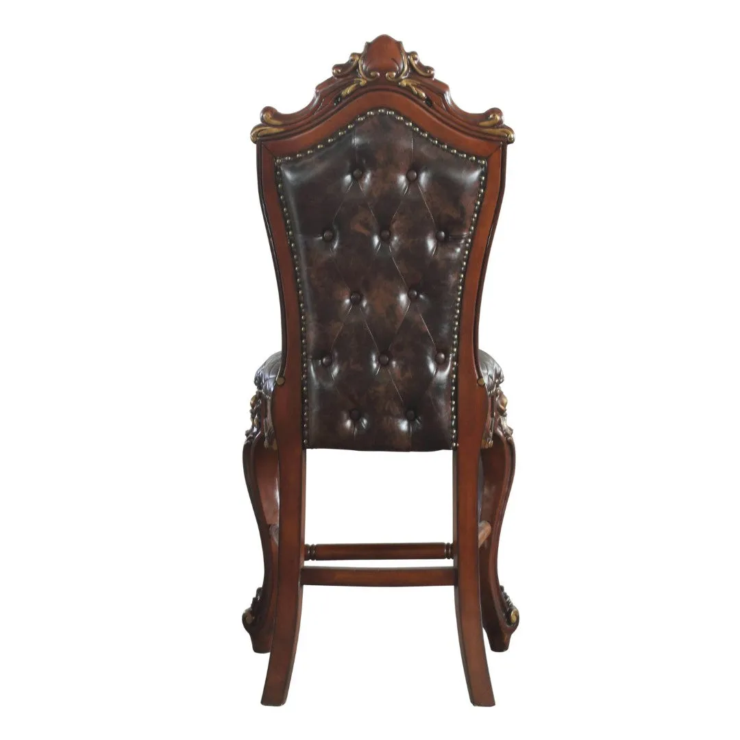 2 Armless Counter Height Chairs: Chocolate & Honey Oak, Elegant Design, Faux Leather