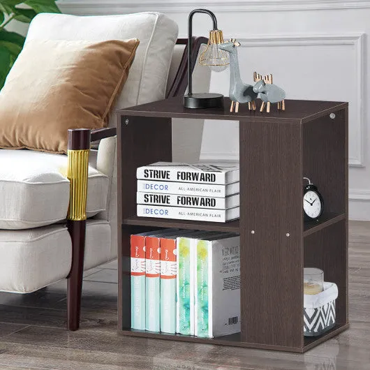 2-Tier Side End Table with Storage Shelves -Brown