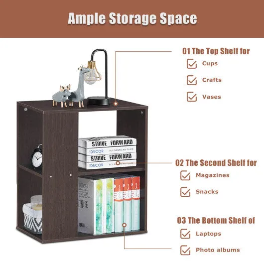 2-Tier Side End Table with Storage Shelves -Brown