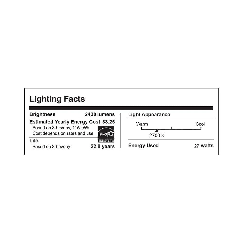 27W White Indoor Dimmable LED Bathroom Light - 180 Degree Beam - 120V - Direct Wiring - 2430 Lm - 2700K Soft White