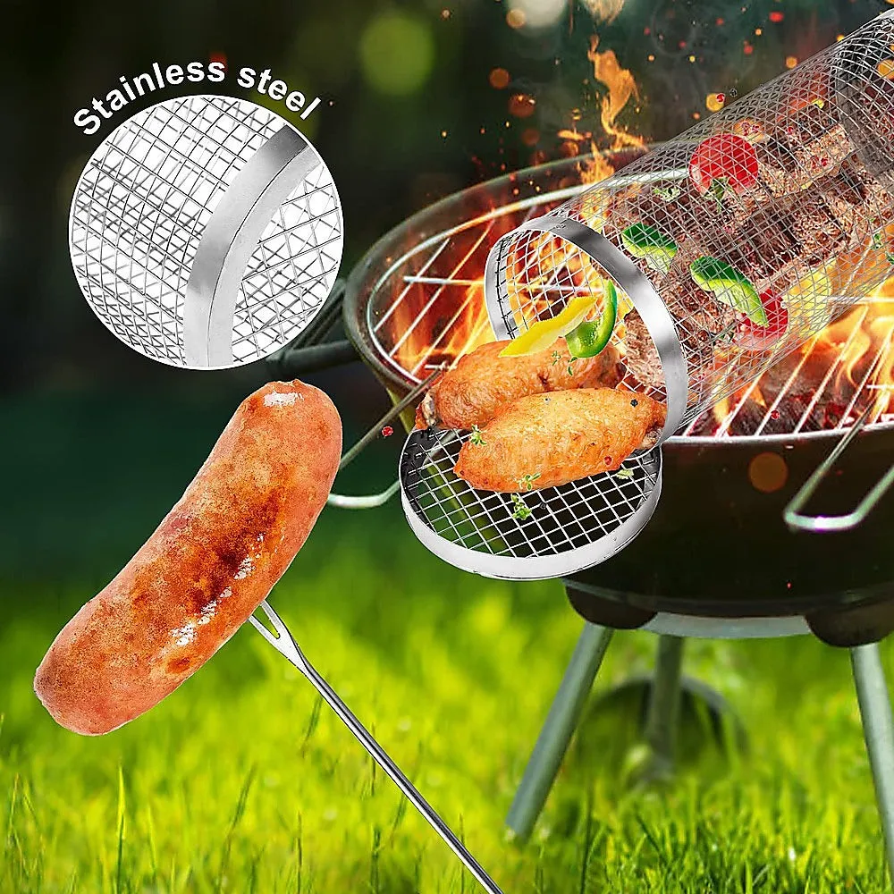 2pc BBQ Basket Round Campfire Grid Cookware