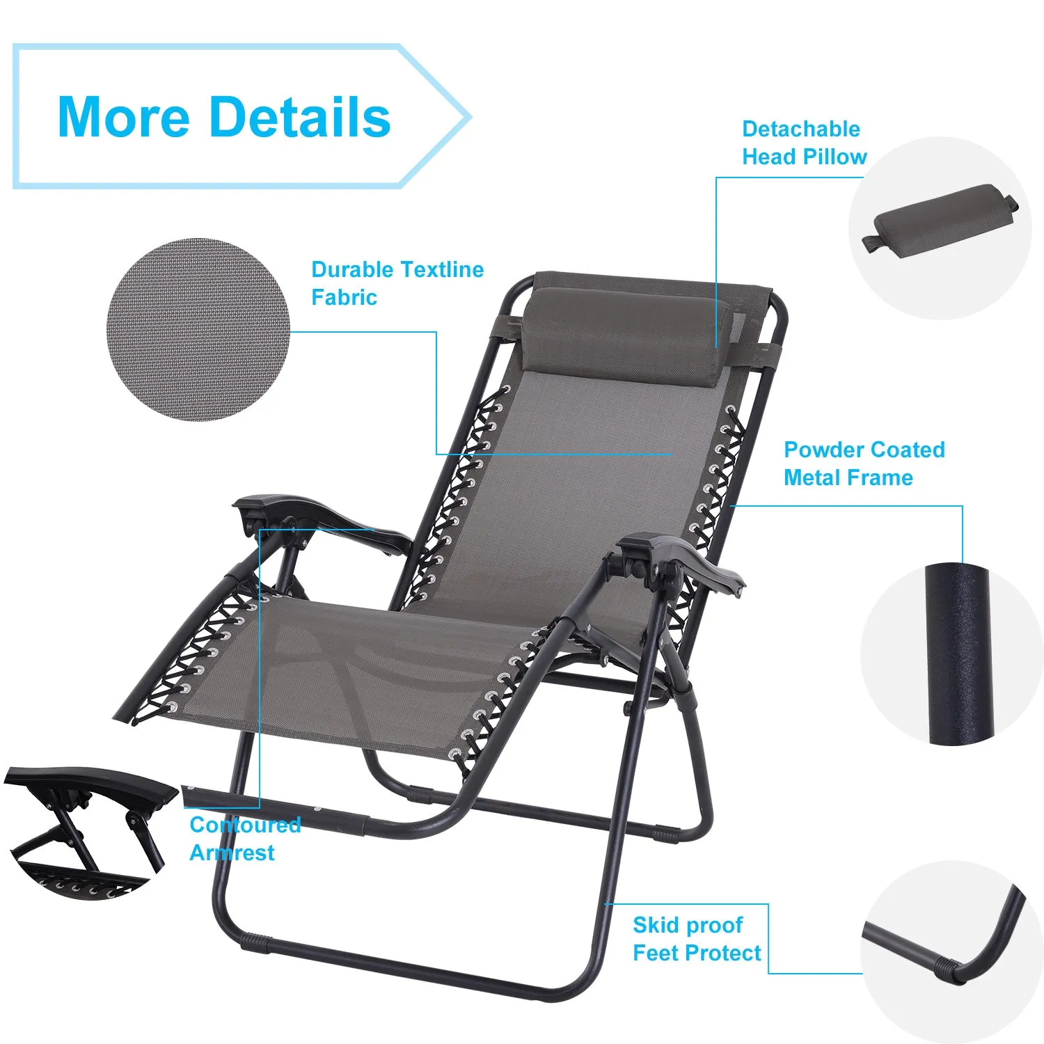 3pc Outdoor Garden Chair Set - Grey