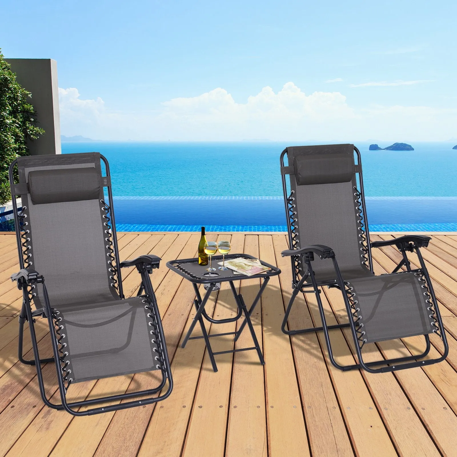 3pc Outdoor Garden Chair Set - Grey