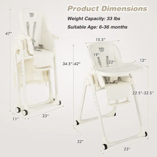 4-in-1 Baby High Chair with 6 Adjustable Heights-Beige