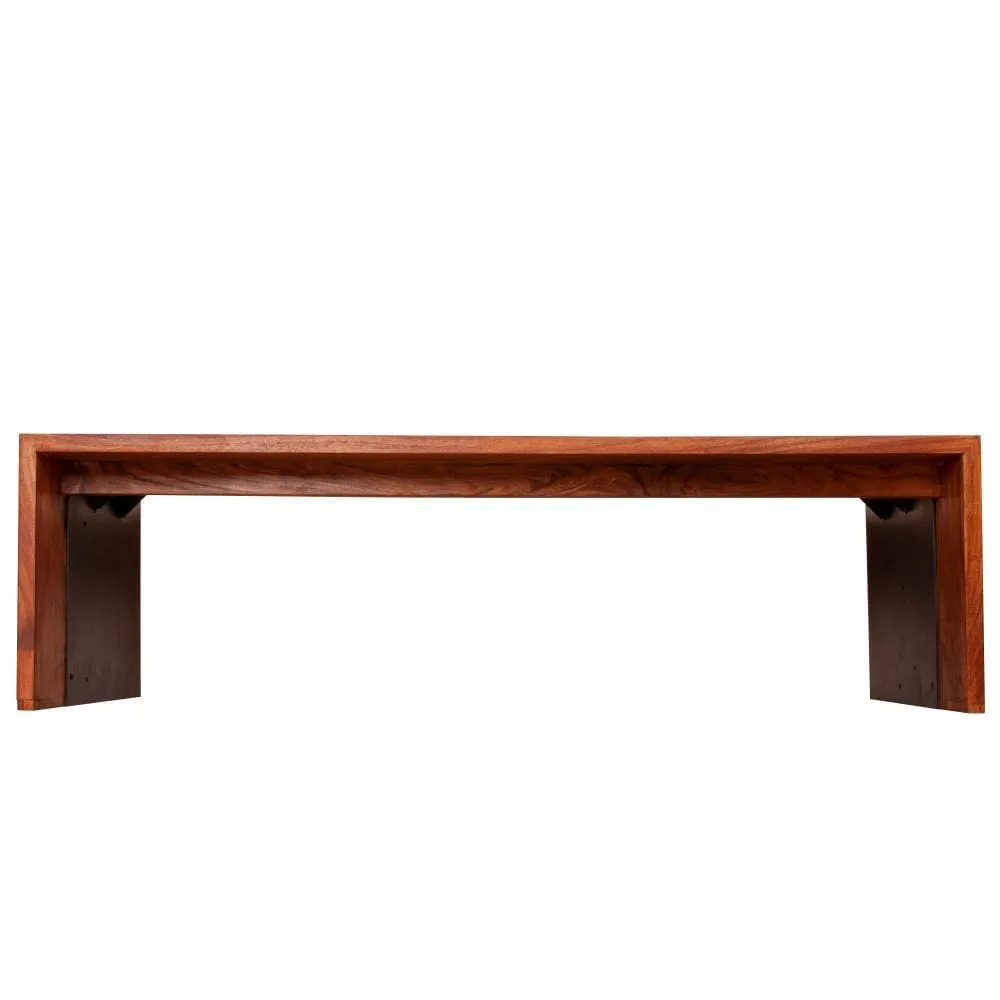 52.8 Inch Mary Live Edge Coffee Table with Metal Panel Top, Brown and Black By The Urban Port