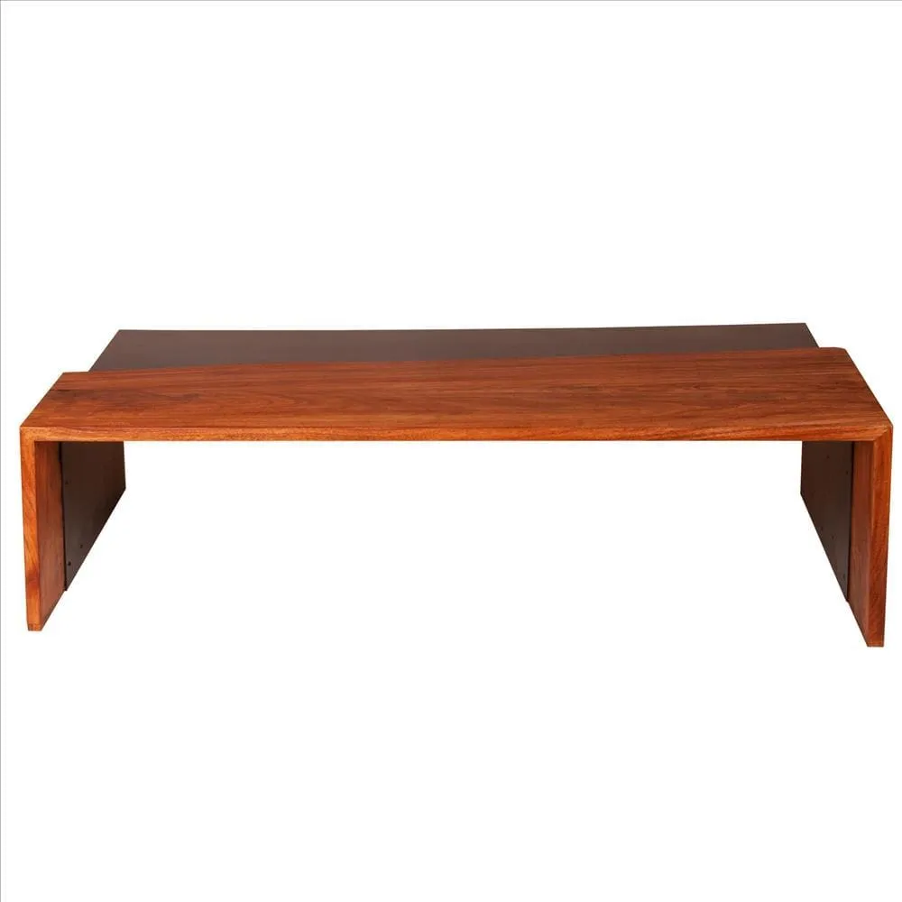 52.8 Inch Mary Live Edge Coffee Table with Metal Panel Top, Brown and Black By The Urban Port