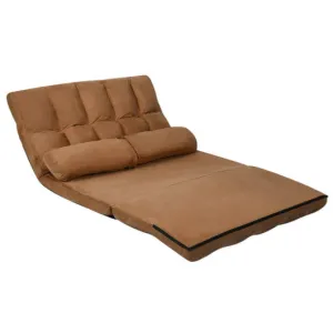 6-Position Foldable Floor Sofa Bed with Detachable Cloth Cover-Brown