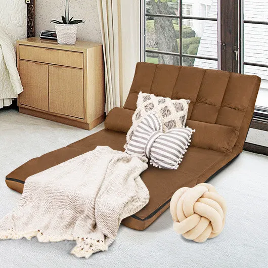 6-Position Foldable Floor Sofa Bed with Detachable Cloth Cover-Brown