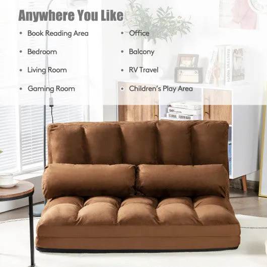 6-Position Foldable Floor Sofa Bed with Detachable Cloth Cover-Brown