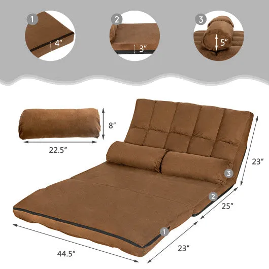 6-Position Foldable Floor Sofa Bed with Detachable Cloth Cover-Brown