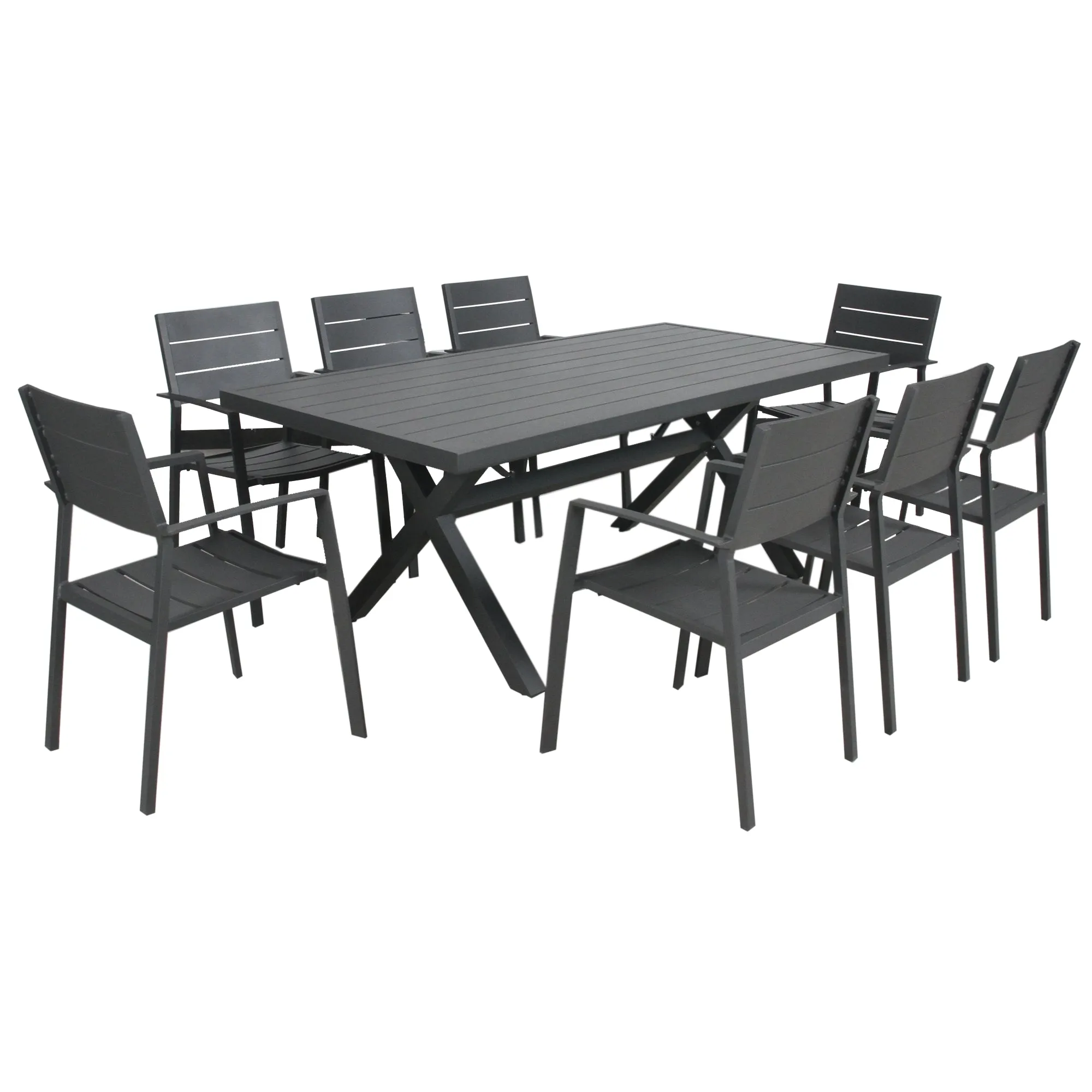 9pc Gunmetal Outdoor Dining Set, Aluminium Frame, Easy to Clean