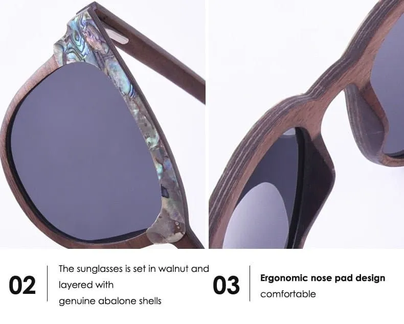 Abalone Seashell and Walnut Wood Polarized Sunglasses for Men and Women