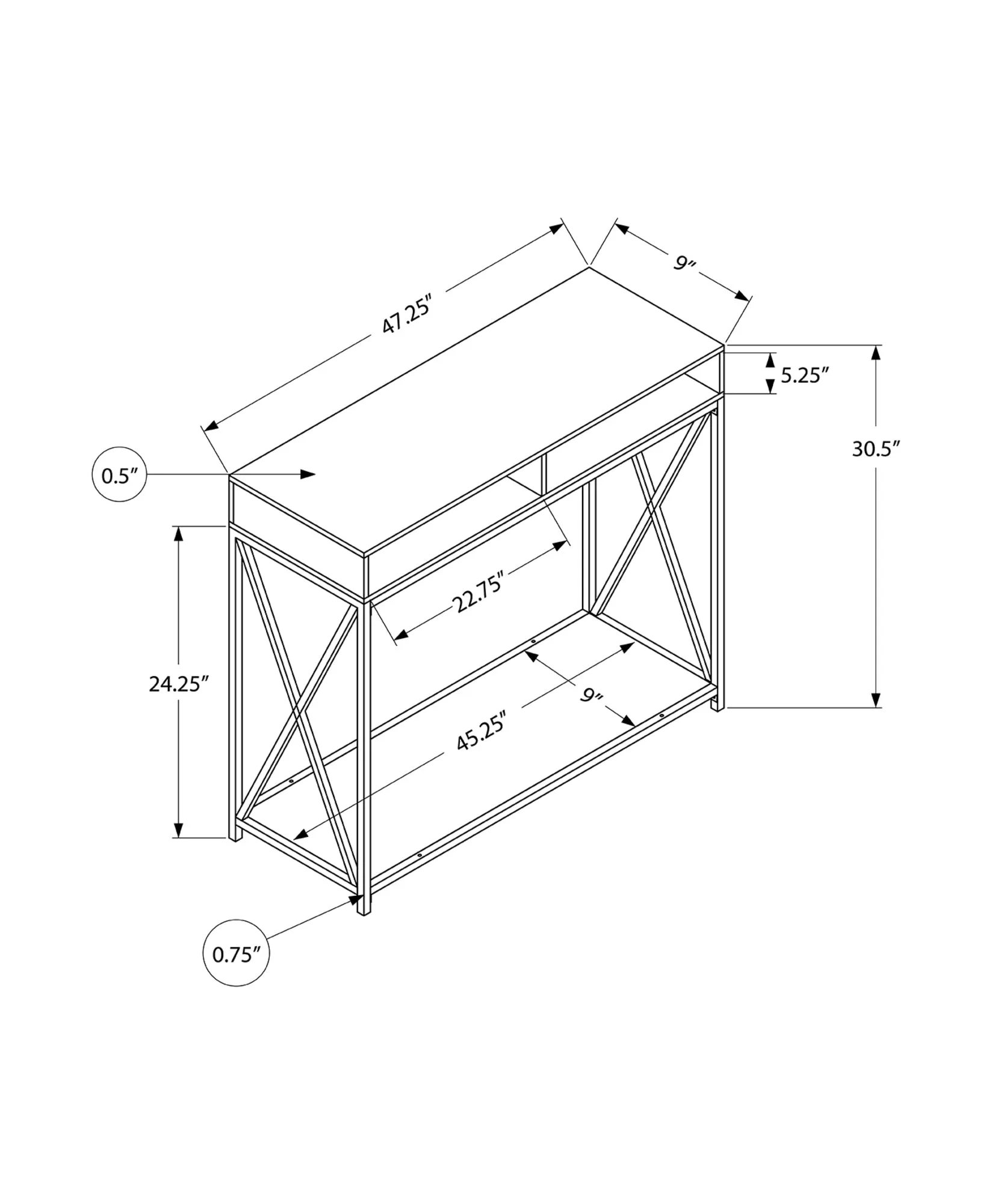 Accent Table - 48"L / Espresso / Black Metal Hall Console