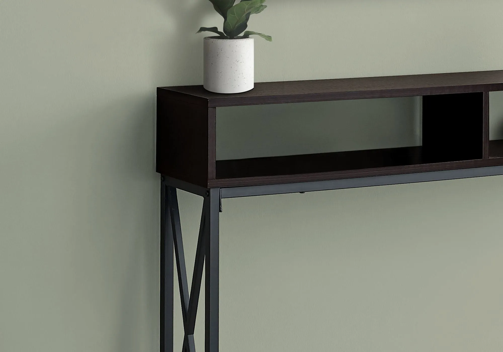 Accent Table - 48"L / Espresso / Black Metal Hall Console