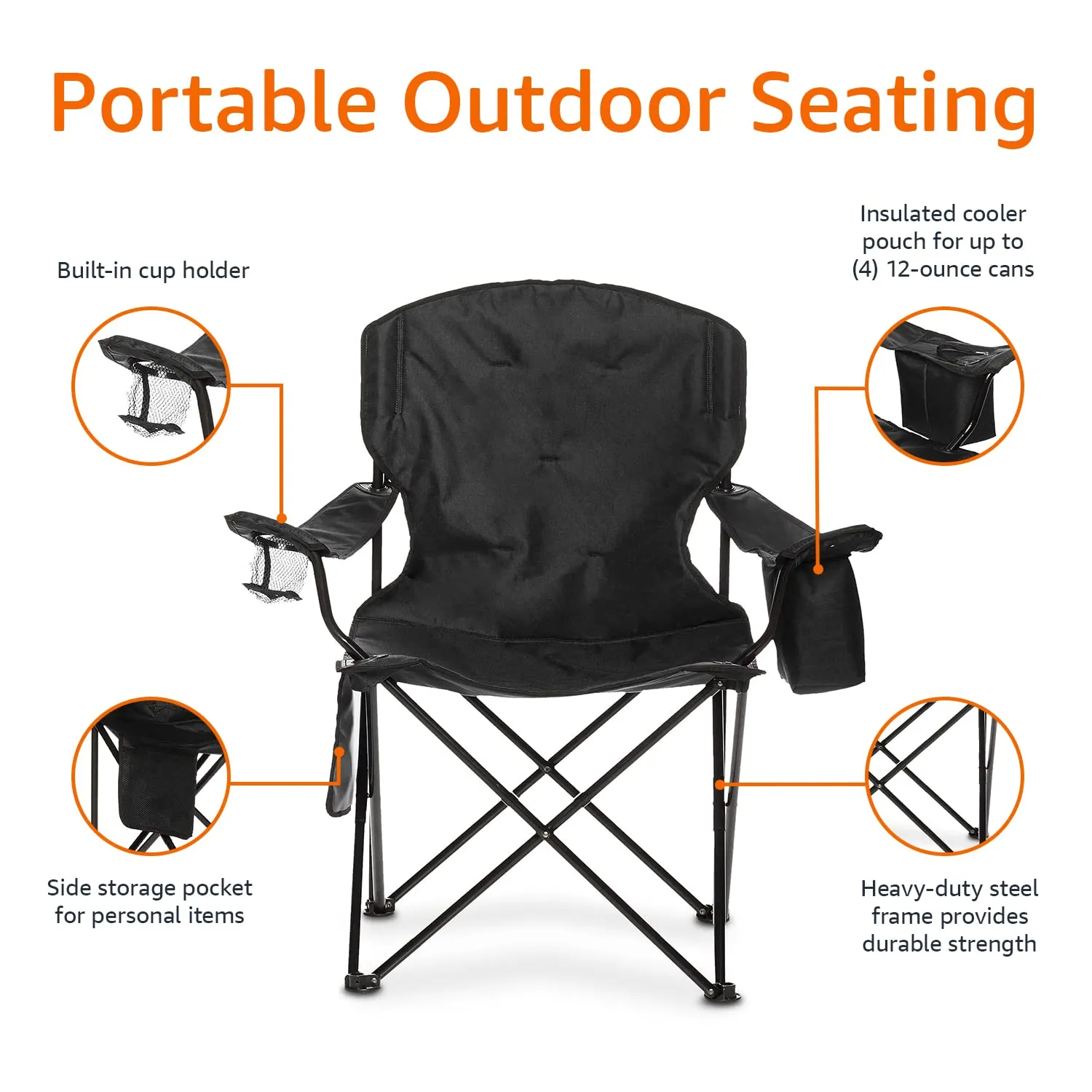 Amazon Basics Camping Chair, X-Large, Padded, Black