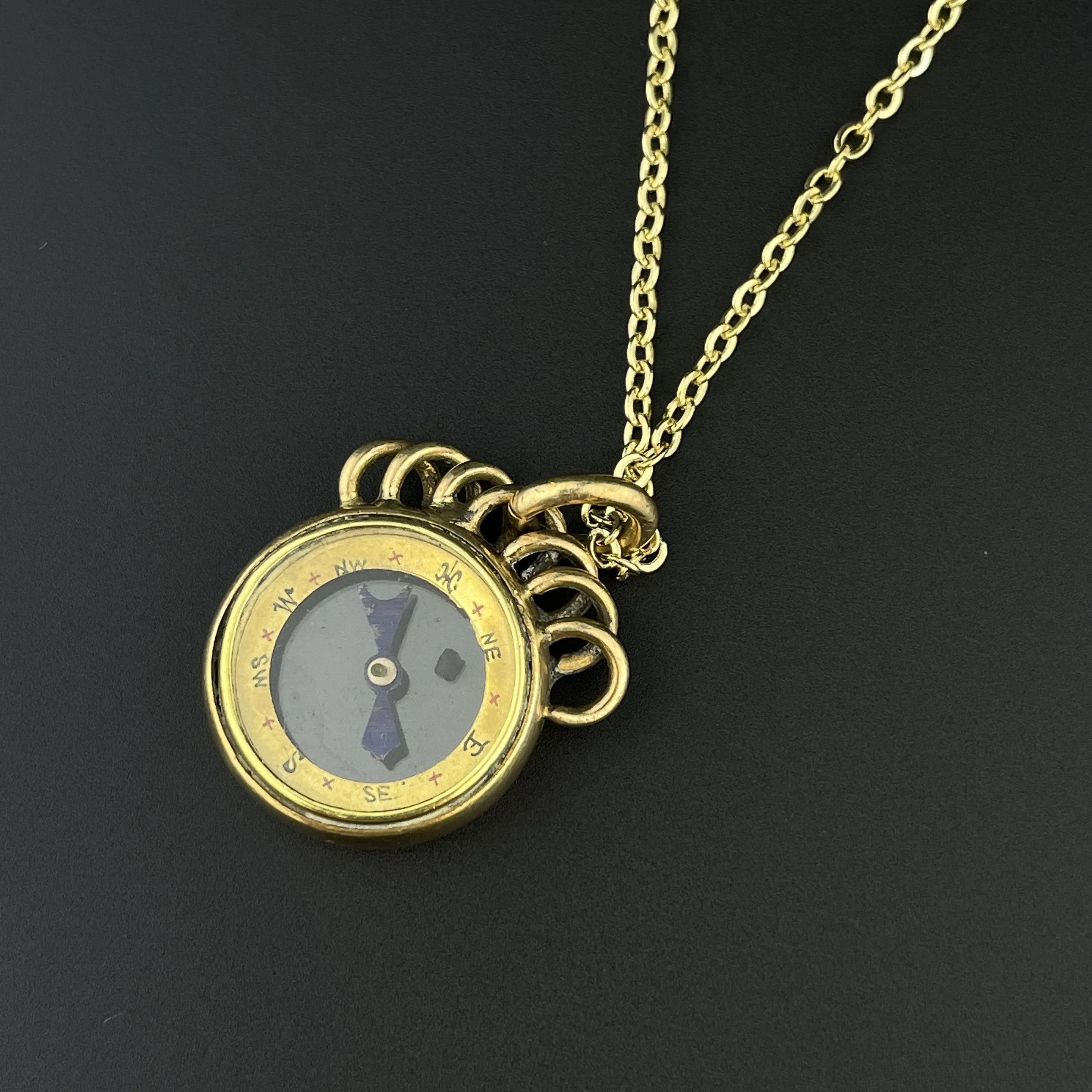 Antique Gold Filled Watch Fob Working Compass Pendant Necklace