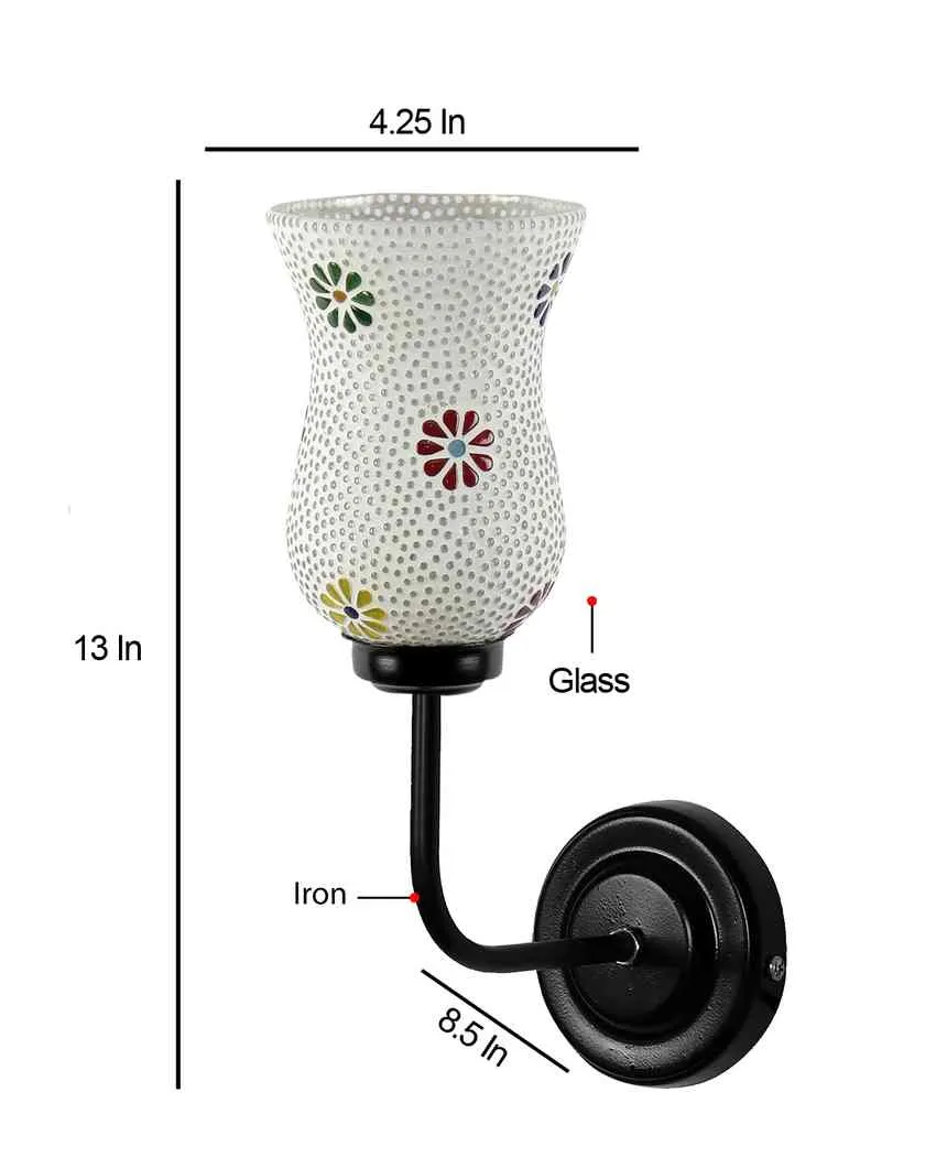 Artful Mosaic Glass Shade Wall Mounted Lamp With Iron Base | 9 x 4 x 13 inches