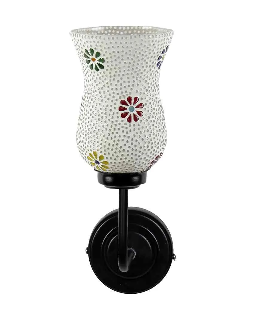 Artful Mosaic Glass Shade Wall Mounted Lamp With Iron Base | 9 x 4 x 13 inches