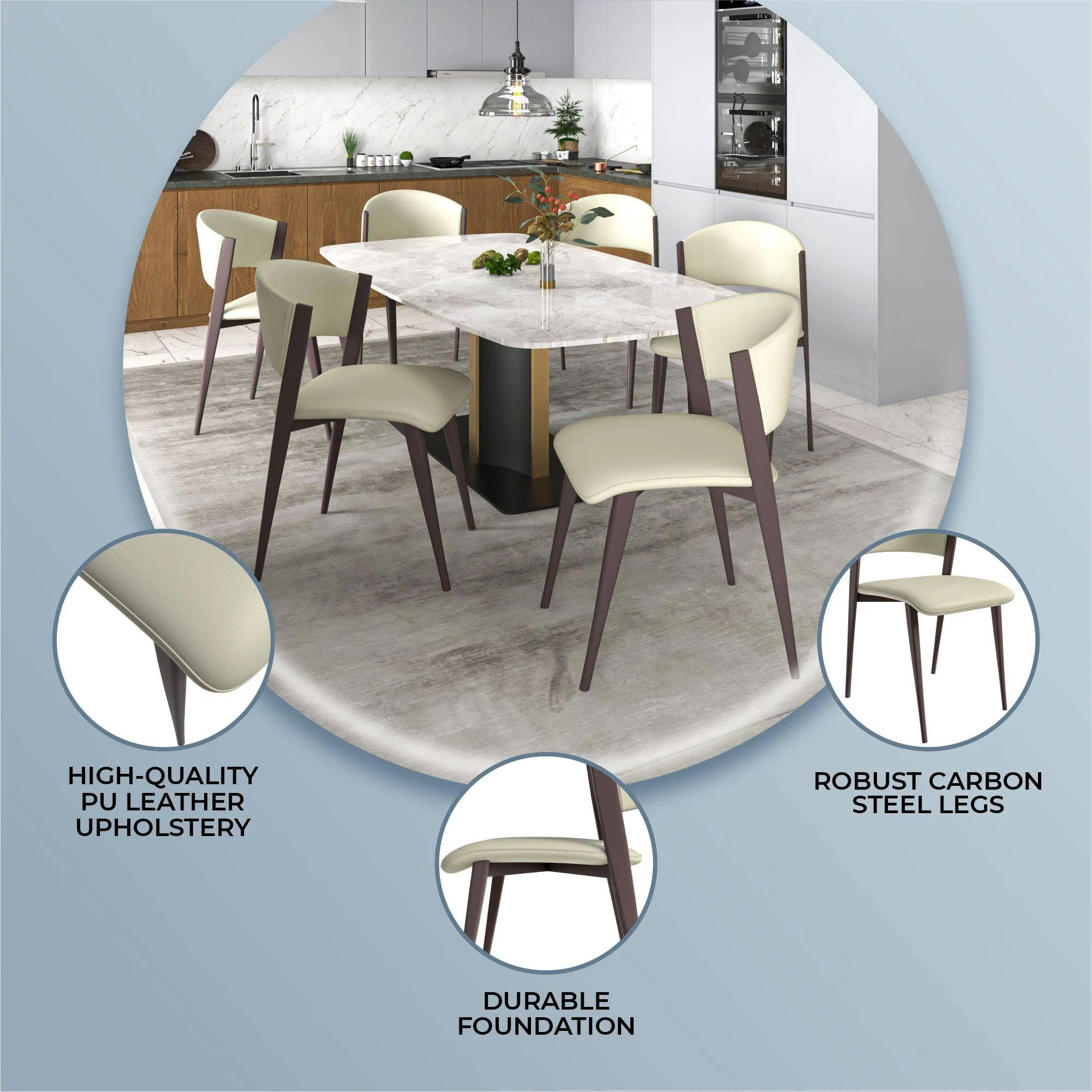 Aspen Dining Chairs Upholstered in Leather Kitchen Room Chairs with Metal Legs Set of 2