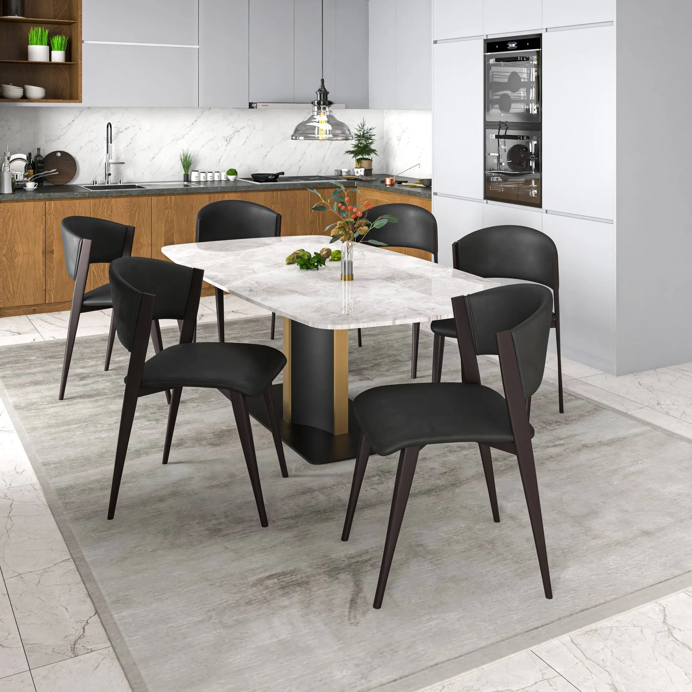 Aspen Dining Chairs Upholstered in Leather Kitchen Room Chairs with Metal Legs Set of 2