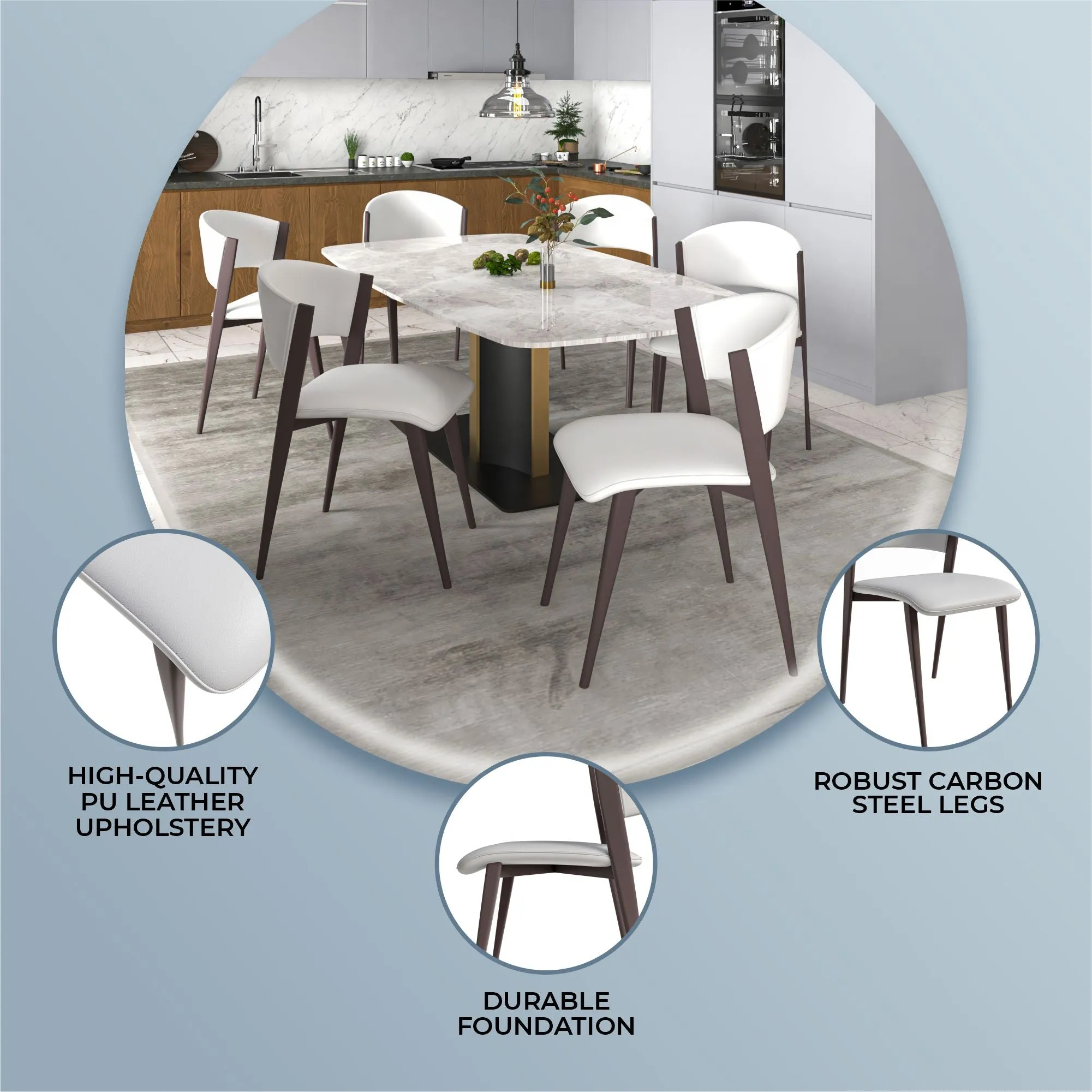 Aspen Dining Chairs Upholstered in Leather Kitchen Room Chairs with Metal Legs Set of 2