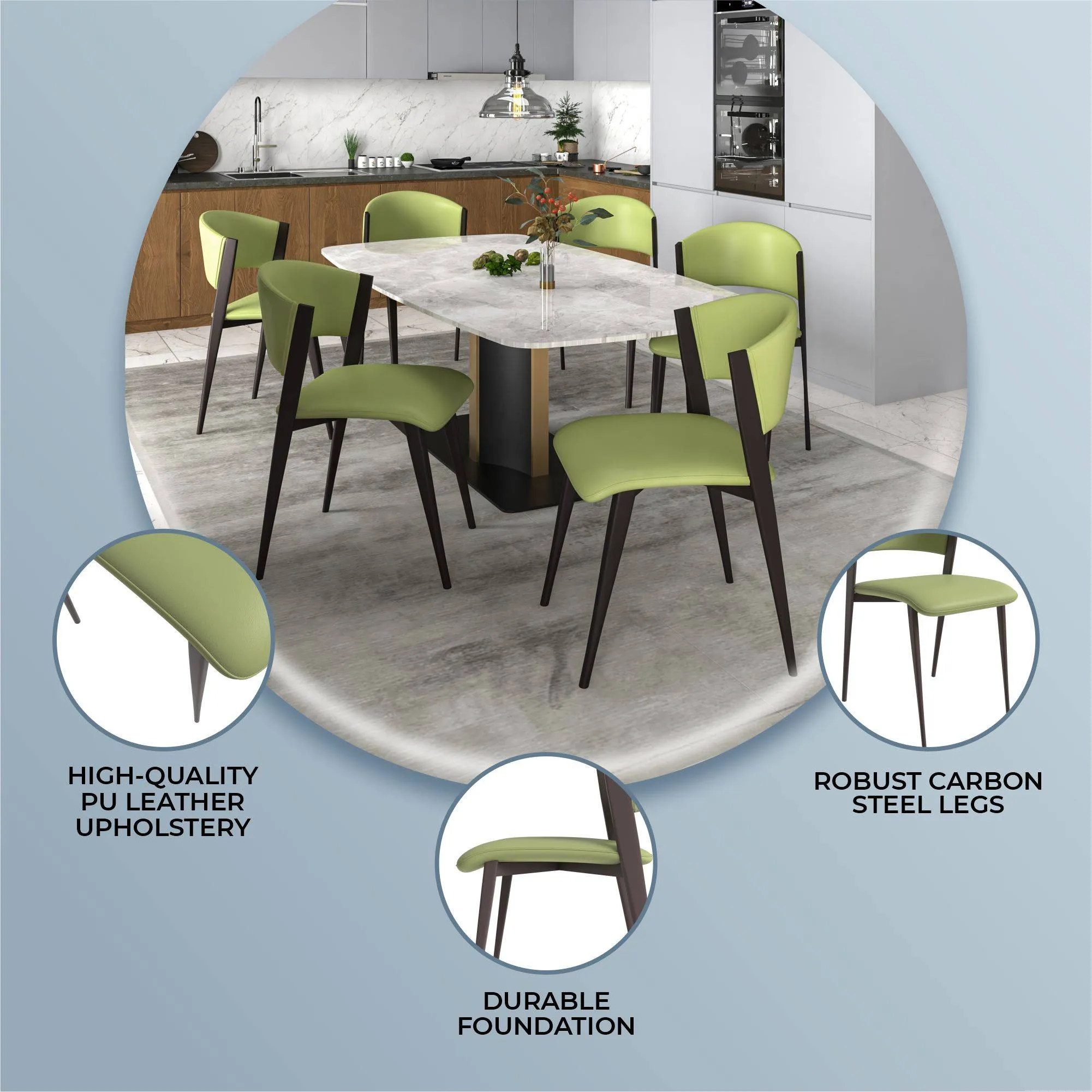 Aspen Dining Chairs Upholstered in Leather Kitchen Room Chairs with Metal Legs Set of 2