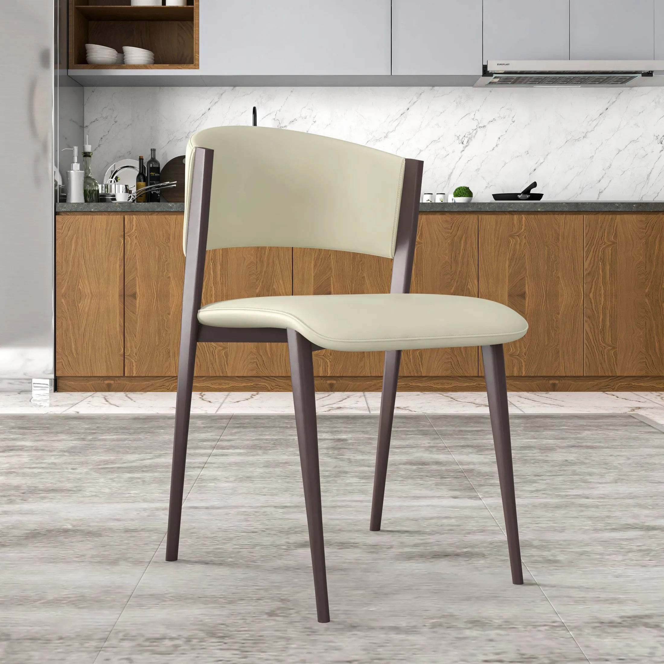 Aspen Dining Chairs Upholstered in Leather Kitchen Room Chairs with Metal Legs Set of 2