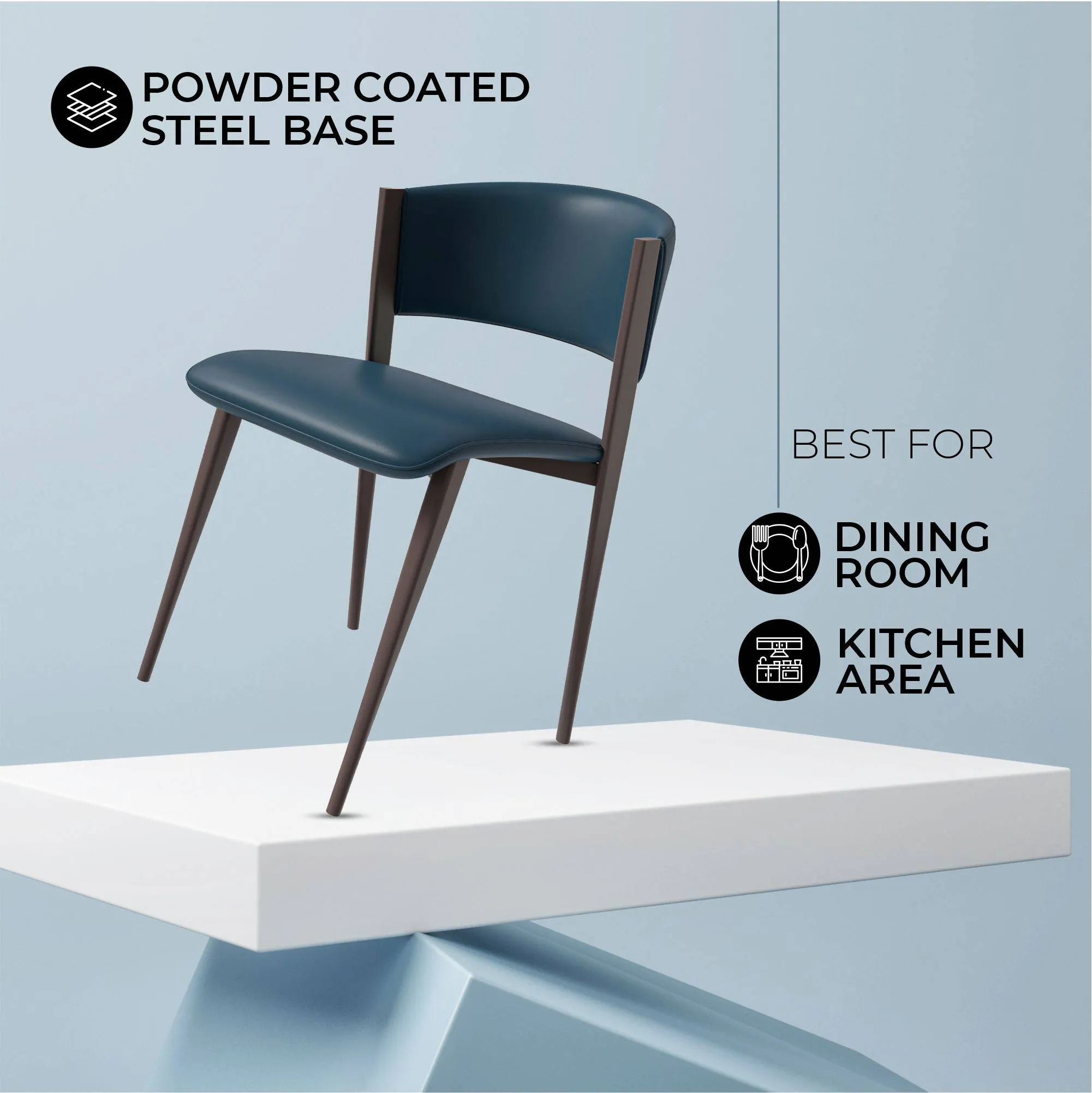 Aspen Dining Chairs Upholstered in Leather Kitchen Room Chairs with Metal Legs Set of 2