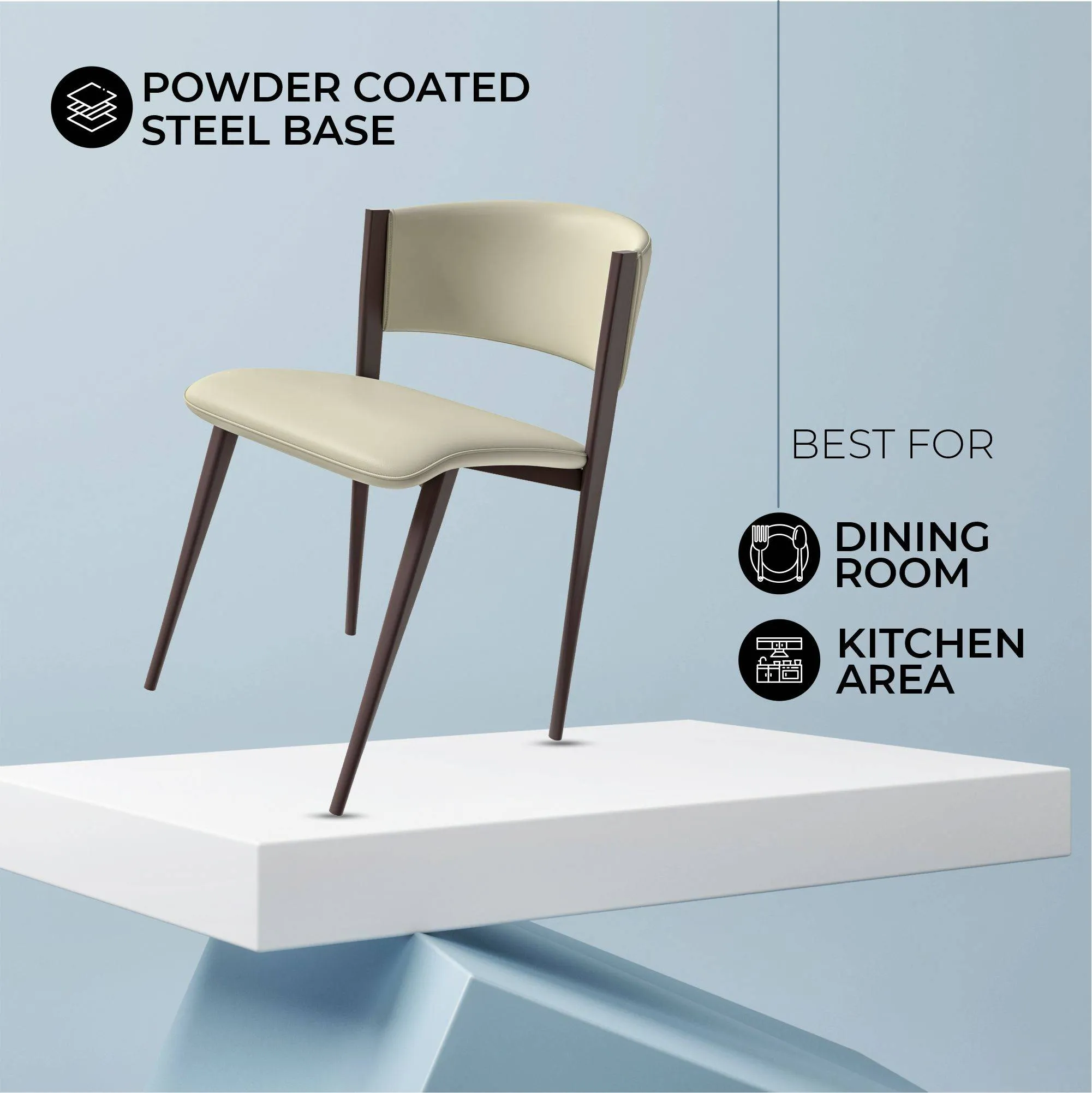 Aspen Dining Chairs Upholstered in Leather Kitchen Room Chairs with Metal Legs Set of 2