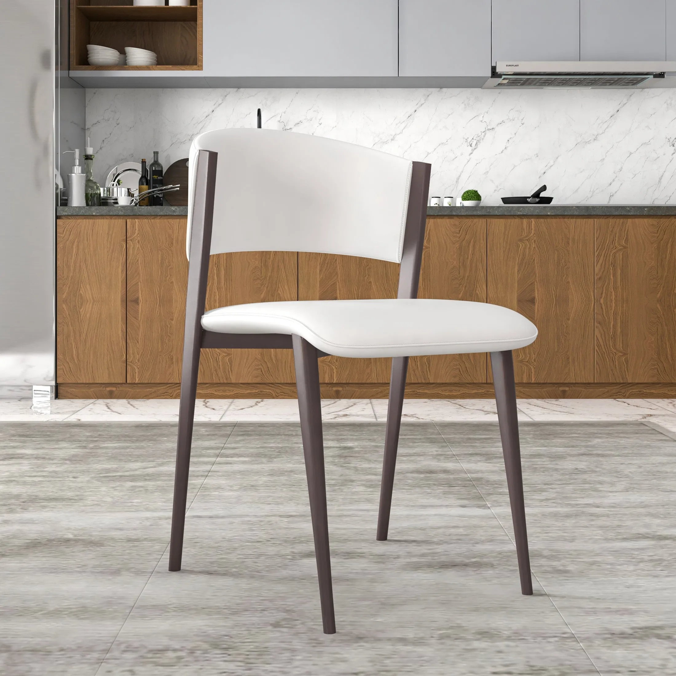 Aspen Dining Chairs Upholstered in Leather Kitchen Room Chairs with Metal Legs Set of 2