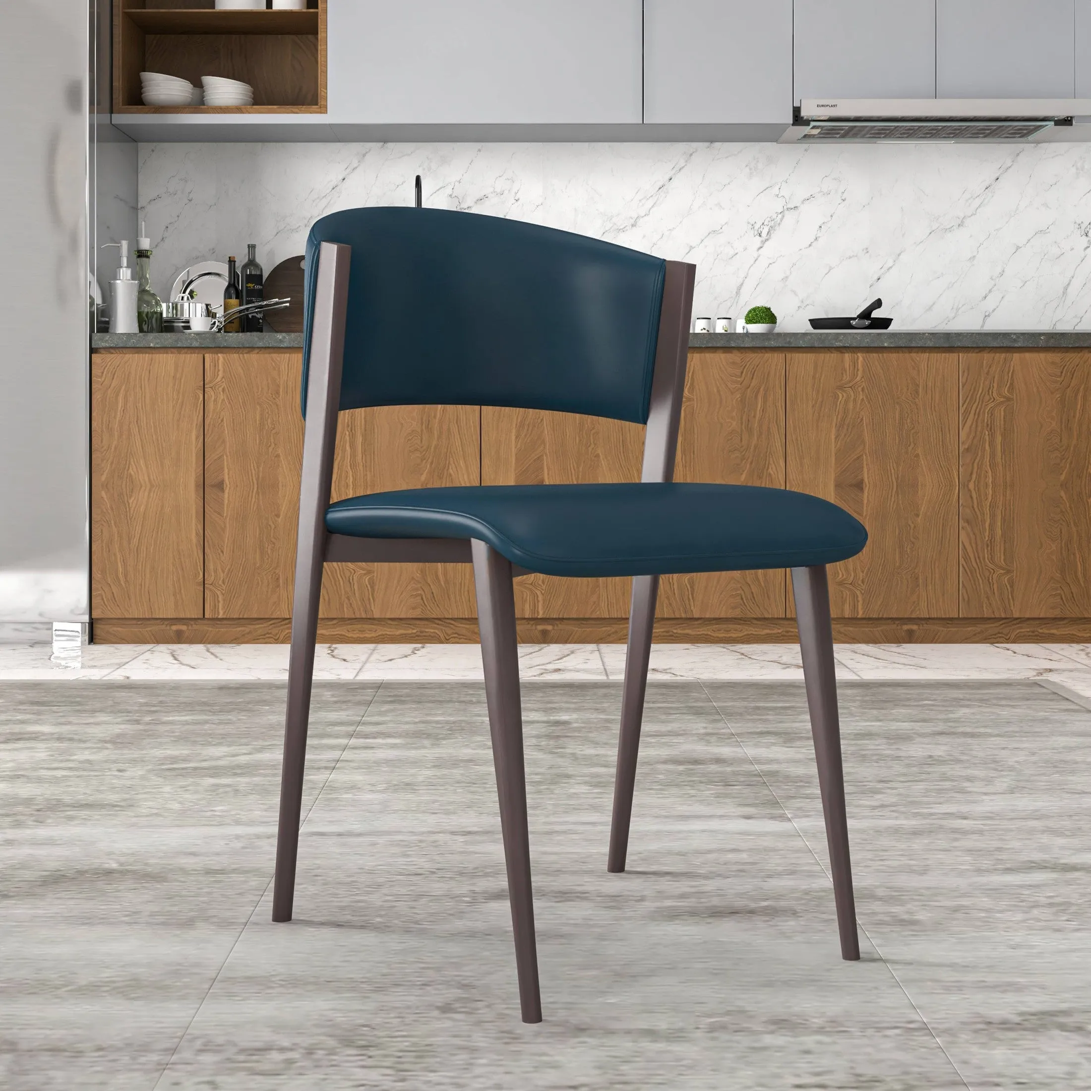 Aspen Dining Chairs Upholstered in Leather Kitchen Room Chairs with Metal Legs Set of 2