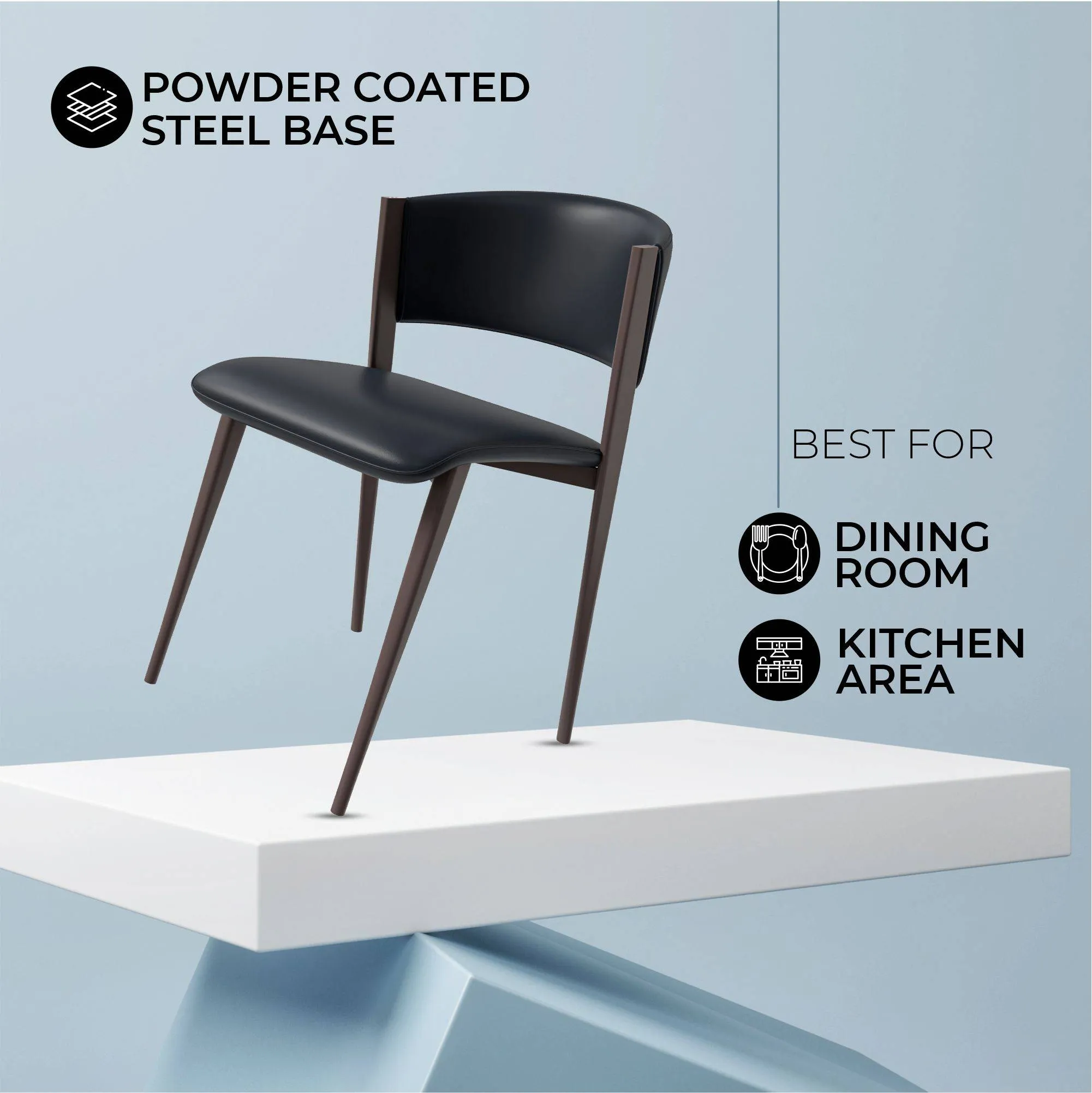 Aspen Dining Chairs Upholstered in Leather Kitchen Room Chairs with Metal Legs Set of 2