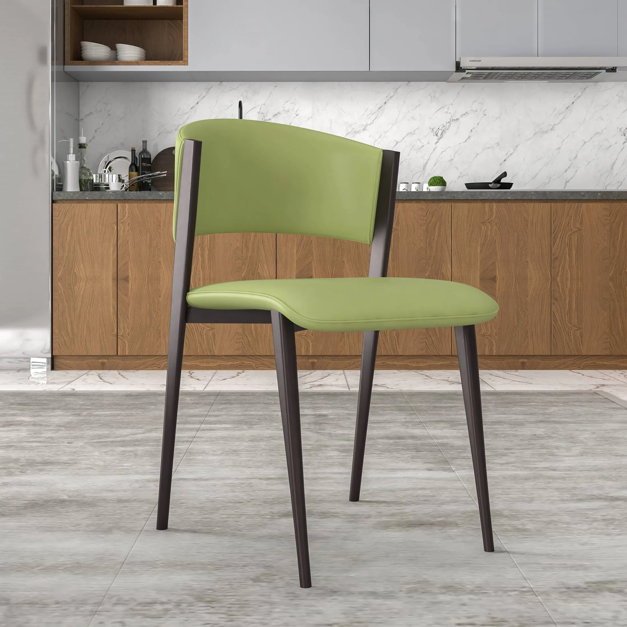 Aspen Dining Chairs Upholstered in Leather Kitchen Room Chairs with Metal Legs Set of 2