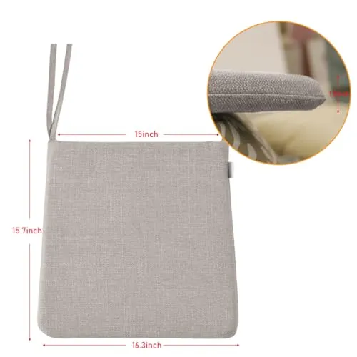 BALCONY & FALCON Chair Cushions Cover Removable Machine Washable Cover Anti-Slip Seat Cushion with Ties Durable Chair Pads for Indoor Dining Room and Kitchen Chairs (Beige, 2PCS)