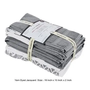 Bev Modern 6 Piece Cotton Towel Set, Jacquard Filigree Pattern, Light Gray By Casagear Home