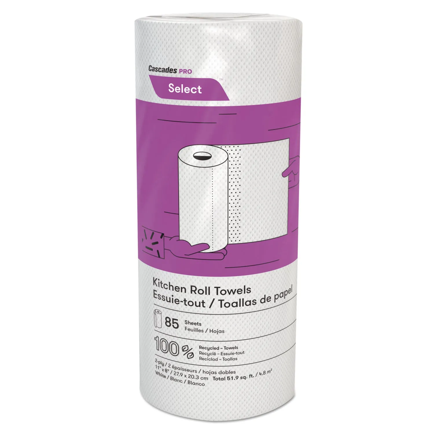 Cascades Select Kitchen Roll Towels, 2-Ply, 8 X 11, 85/Roll, 30/Carton - CSDK085