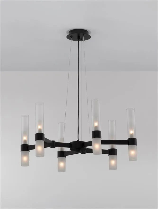 CEN Matt Black Metal Glass 12 Lamp Pendant With Clear & Frosted Glass - ID 12535