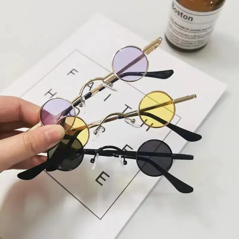 Classic Small Round Sunglasses Man Sunglasses Vintage Rock Punk Black Metal Steampunk Sun Glasses Women Mini Hip Hop Sunglasses