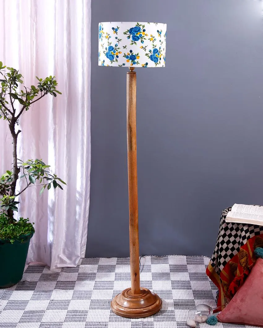 Classy Cotton Drum Shade Floor Lamp with Wooden Base | 12 x 57 Inches