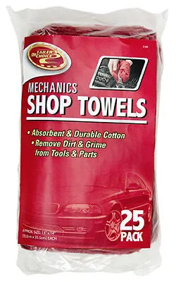 Clean Rite 3-542 25 Packs 13" x 14" Red Cotton Mechanics Shop Towels - Quantity of 24