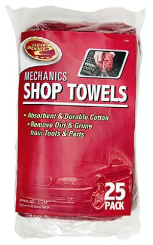 Clean Rite 3-542 25 Packs 13" x 14" Red Cotton Mechanics Shop Towels - Quantity of 24