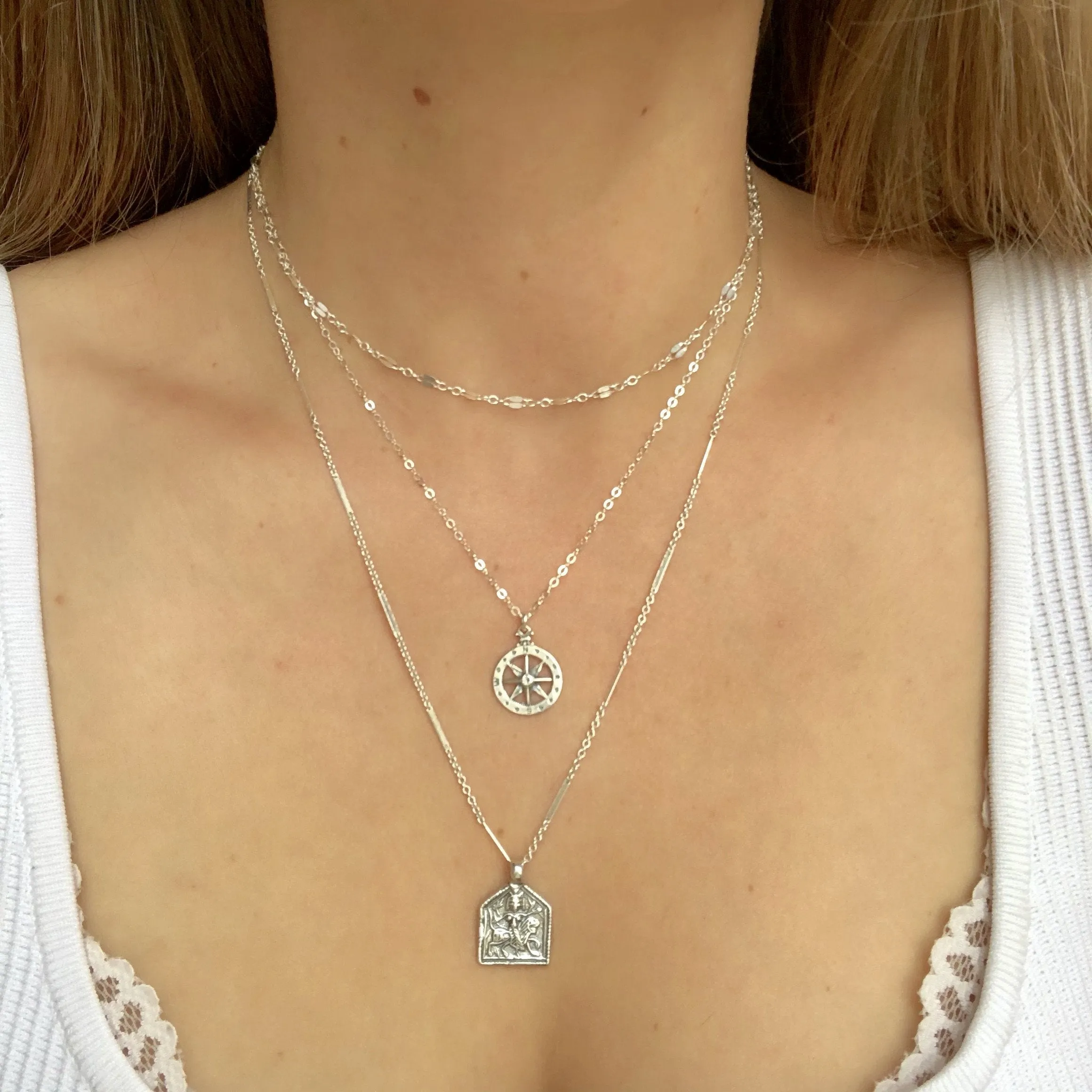 Compass Rose Necklace in Silver