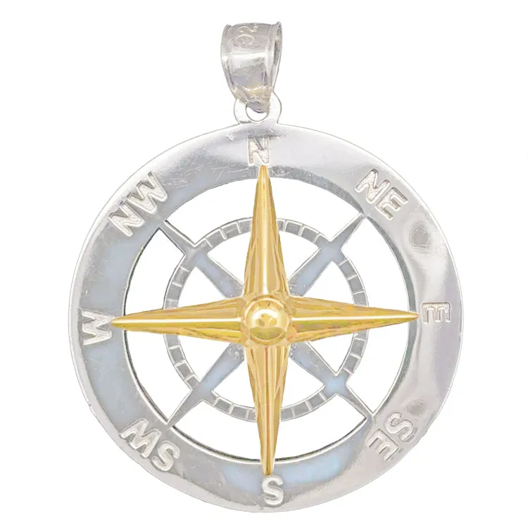 Compass Rose Pendant, Sterling &14Kt