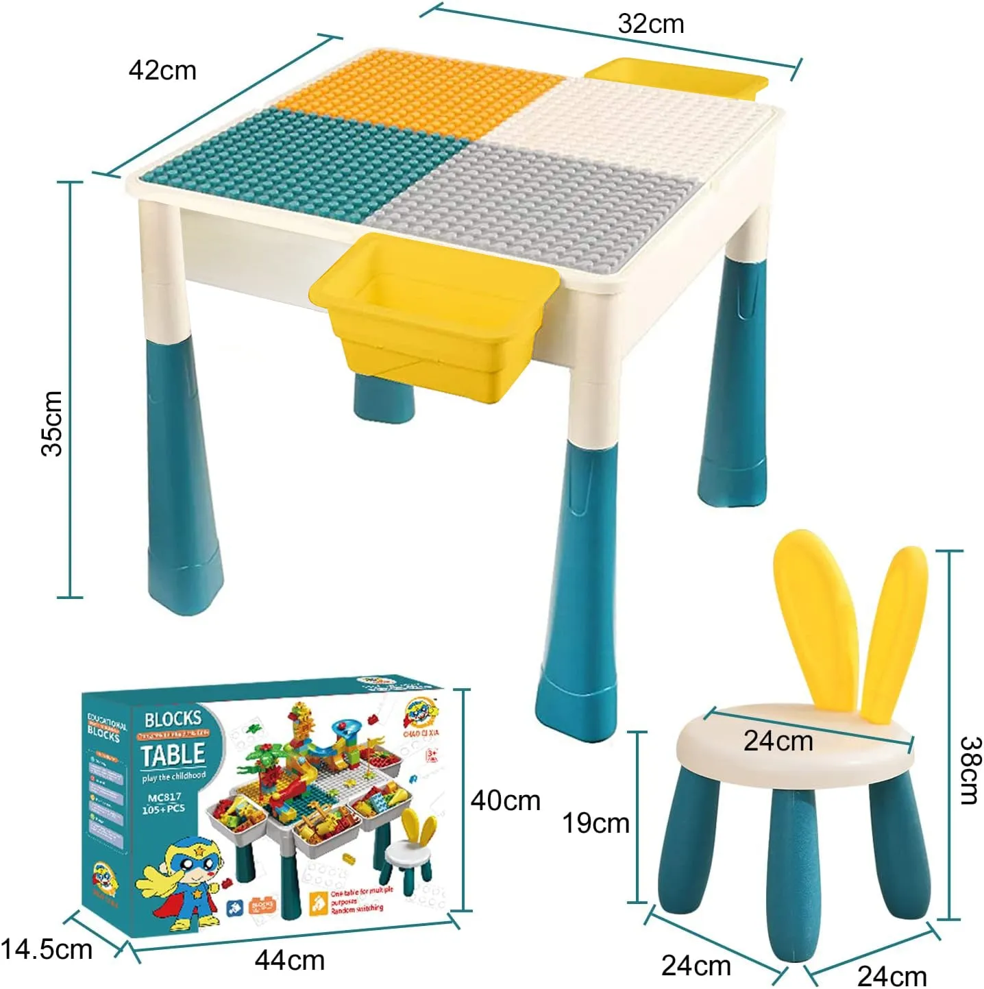 Dreeba Multifunctional Children's Building Table with Comfortable Chair, Suitable for All Ages from One to Ten Years, Easy to Clean and Maintain, Easy to Store - 52x52x43 cm - YT-0031