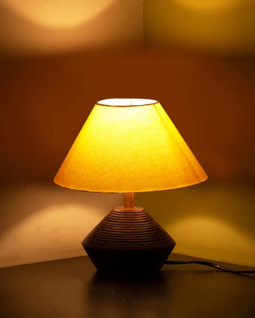 Dynamic Cotton Table Lamp With Wooden Natural Base | 10 x 12 Inches