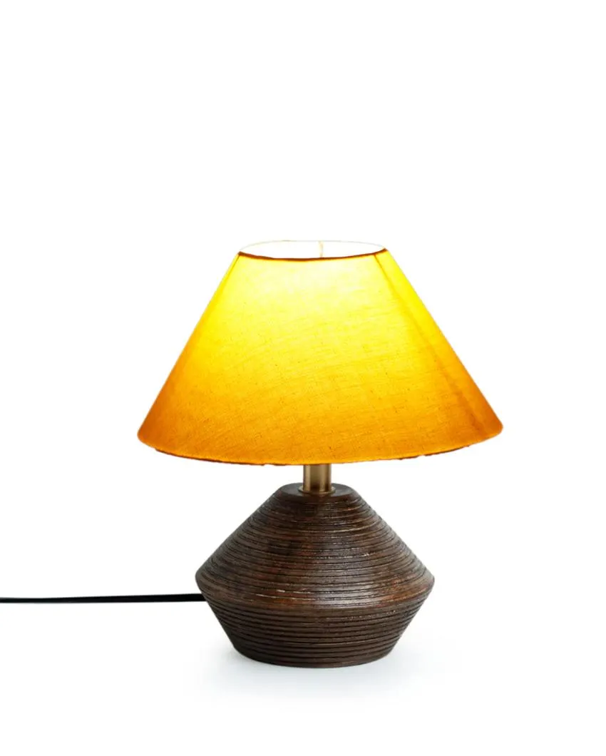 Dynamic Cotton Table Lamp With Wooden Natural Base | 10 x 12 Inches